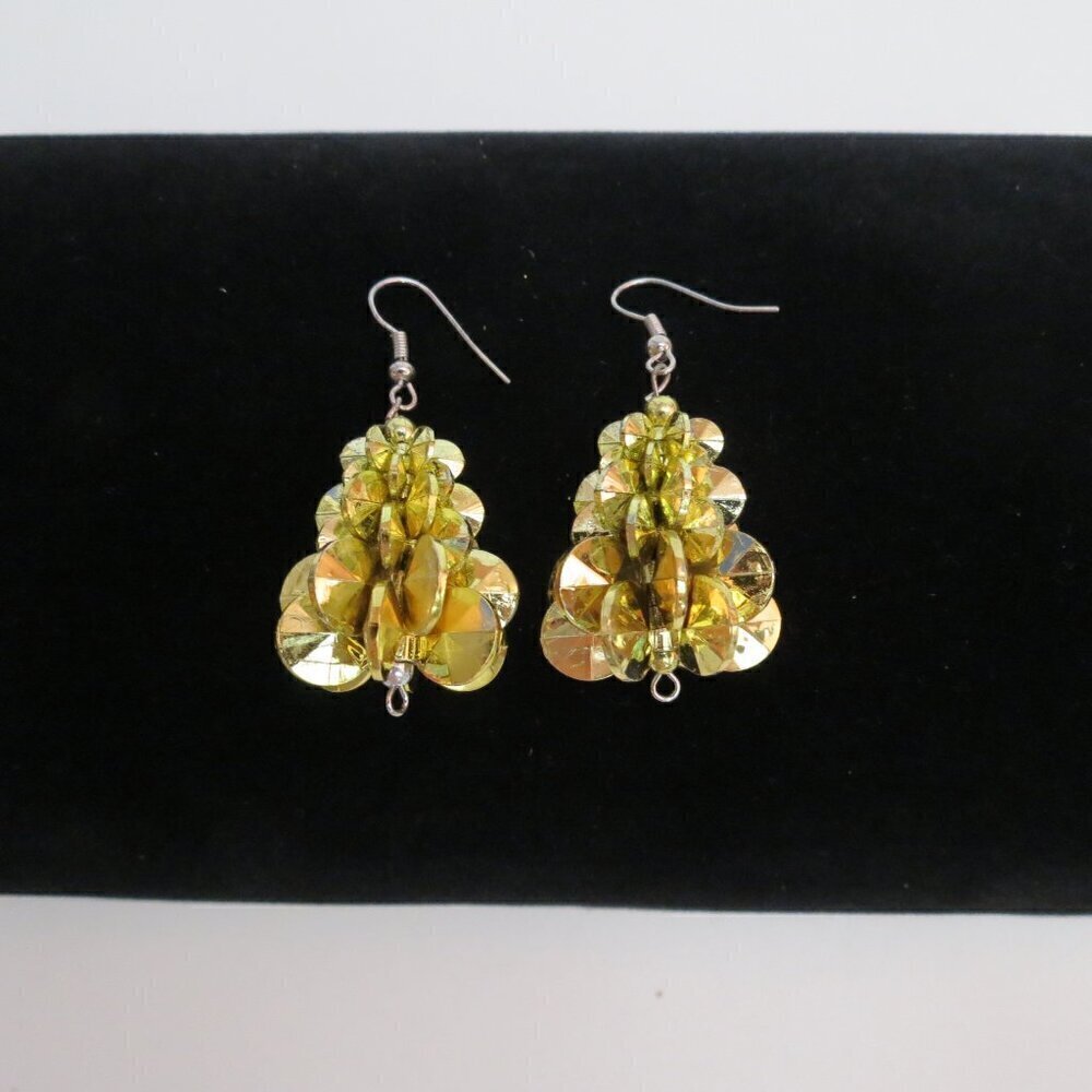 🐈‍ 3/$15 - Vintage Handmade Christmas Tree Earrings Gold #3